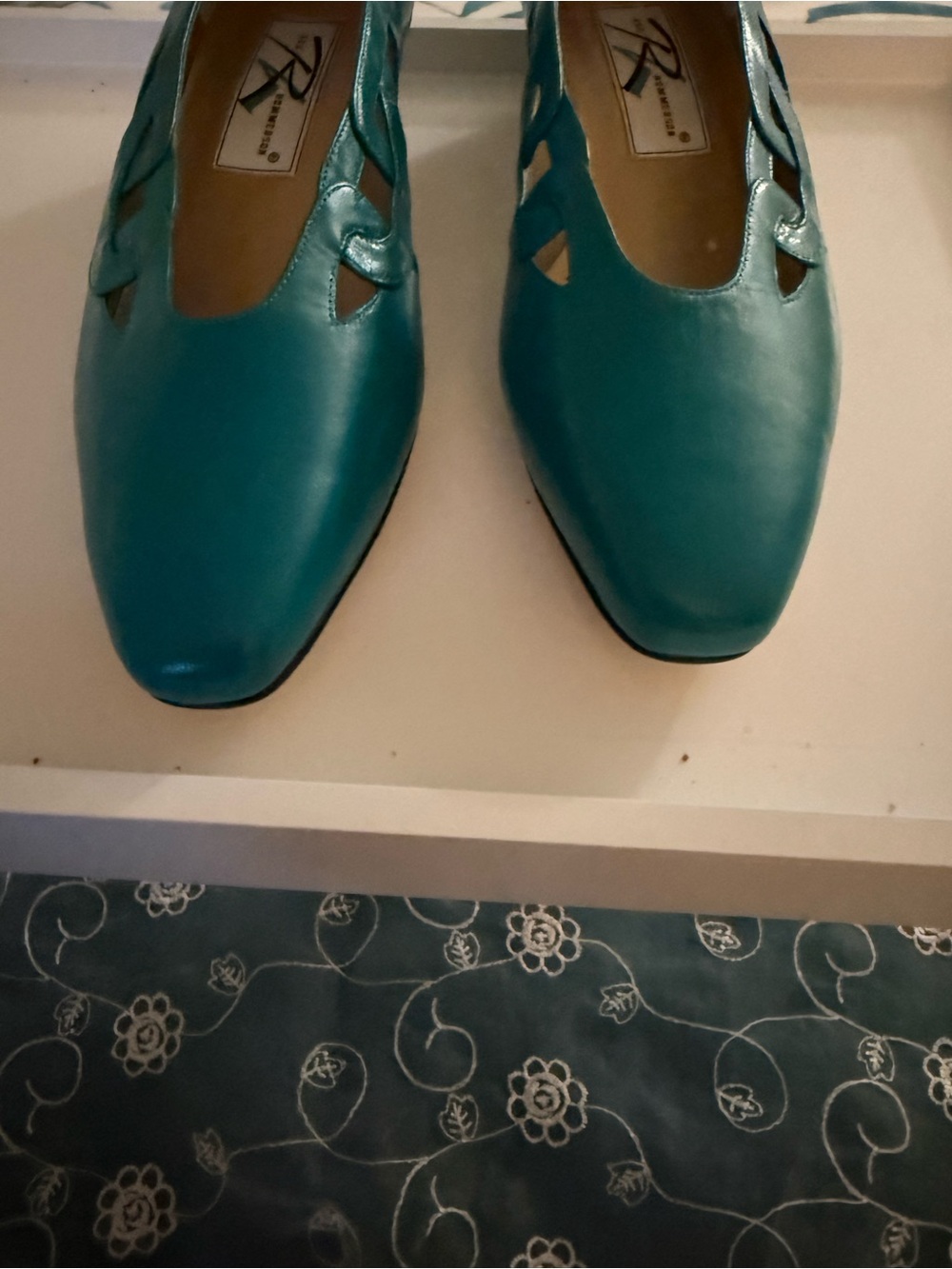 Teal Cutout Leather kitten heels - Picture 7 of 10